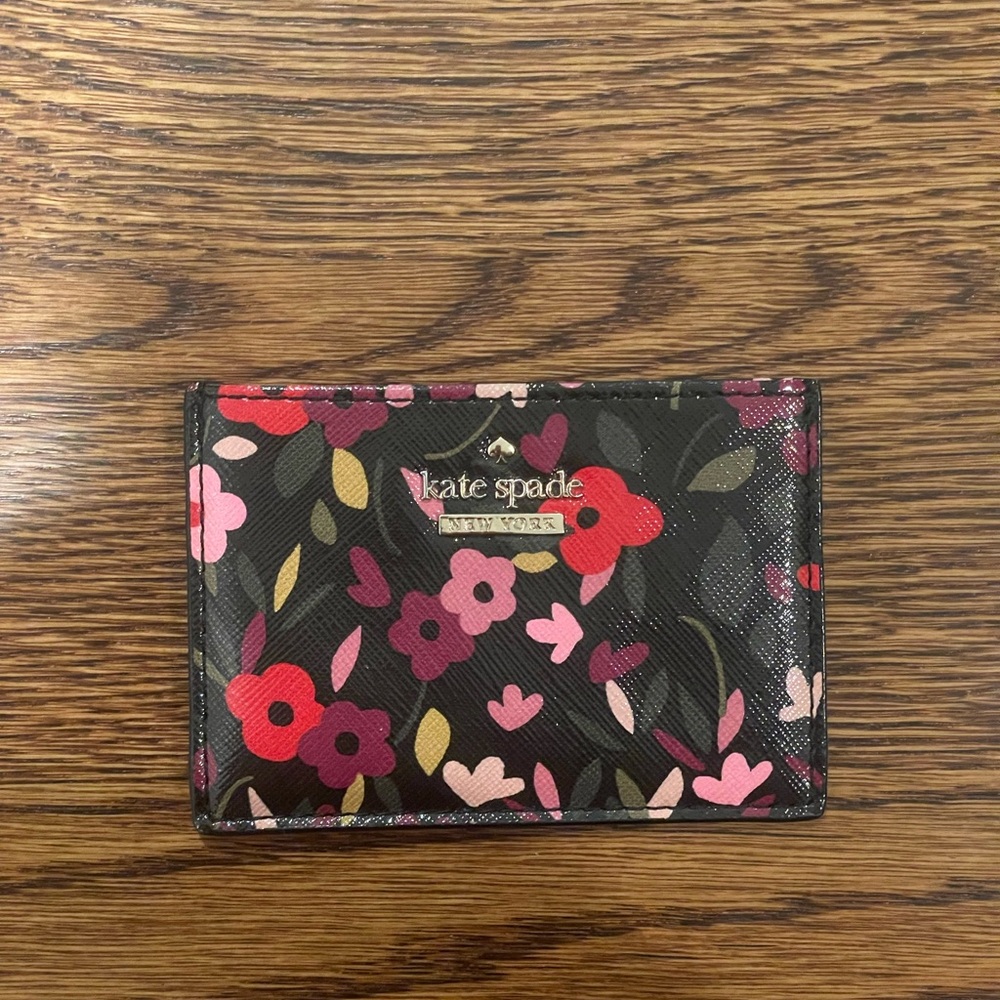 Kate Spade Black Wallet with Pink and Red Floral Design